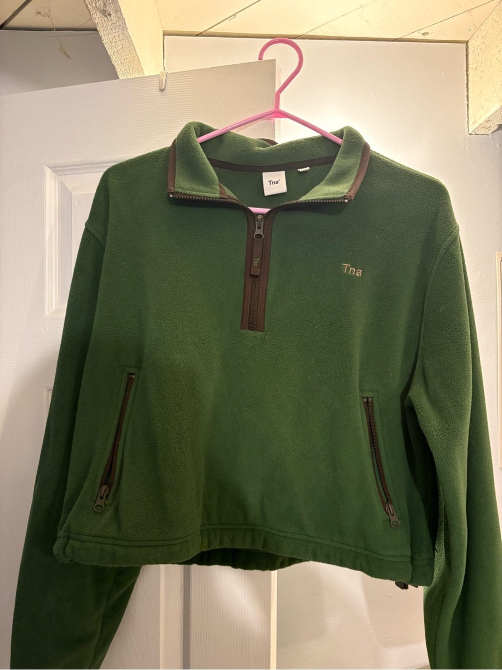 TNA Forest Green Crop Crew Neck Fleece Pullover